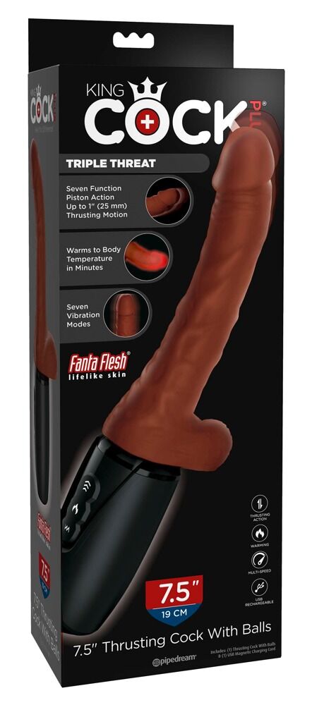 Stoßvibrator „7,5“ Thrusting Cock with Balls“ mit Wärmefunktion, 7 Vibrationsmodi