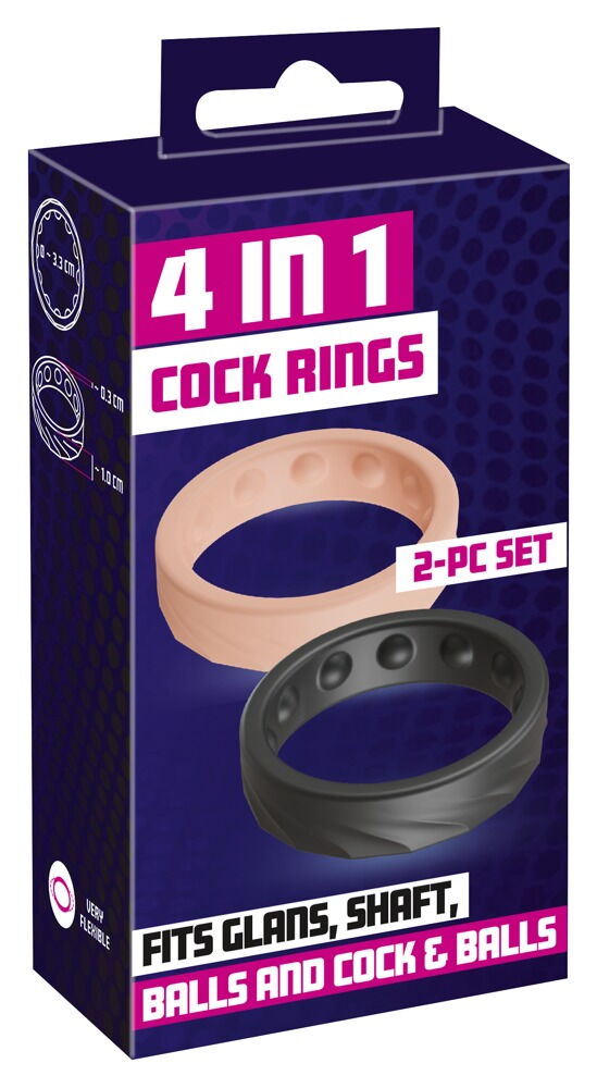 2-teiliges Set „4in1 Cock Rings“ mit Silikonringen für Eichel, Penis, Hoden