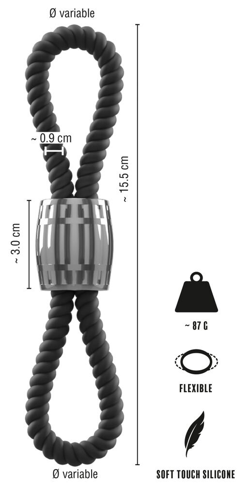 Penisschlaufe „Heavy Rope“ auch um die Hoden tragbar