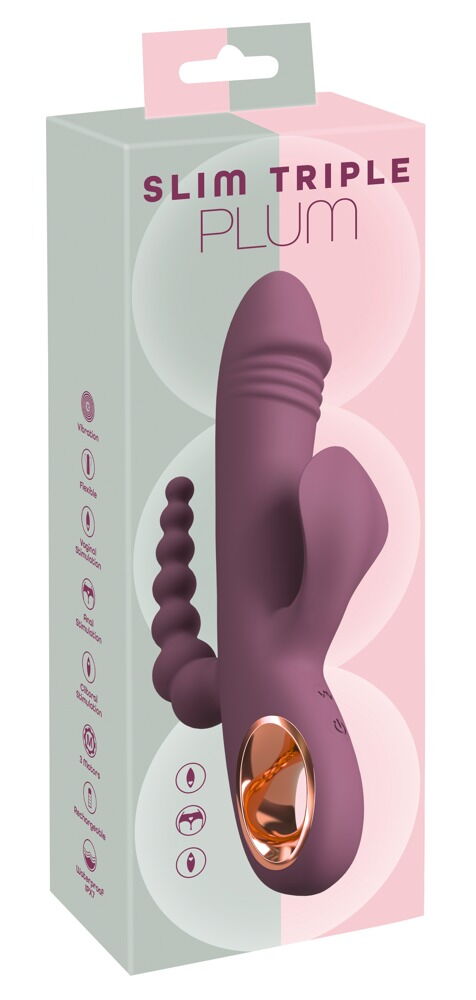 Rabbitvibrator „Slim Triple Plum“ mit Anal-Stimulator