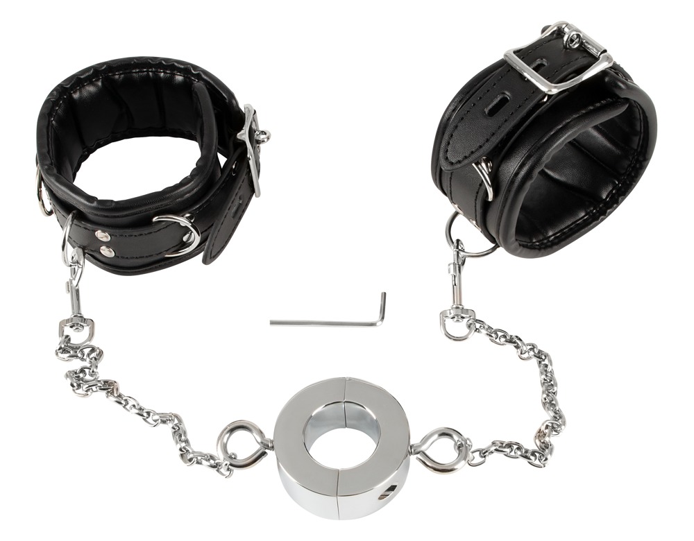 Handfesseln „Hand Cuffs & Cock Ring" plus Penisring an Karabinerketten